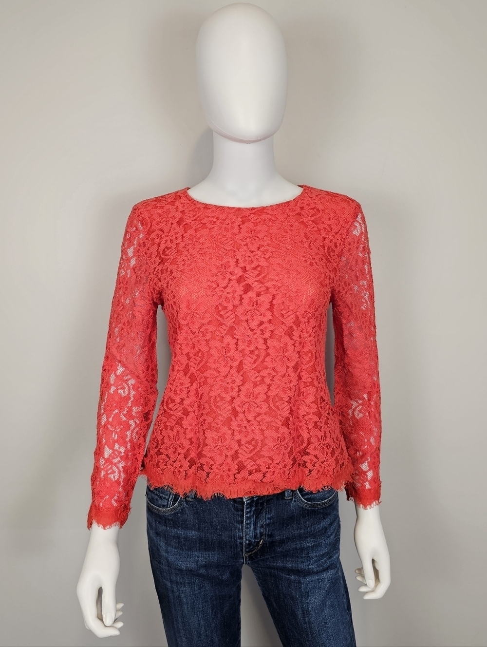 Diane Von Furstenberg Brielle Lace 3/4 Sleeve Floral Top Size 10